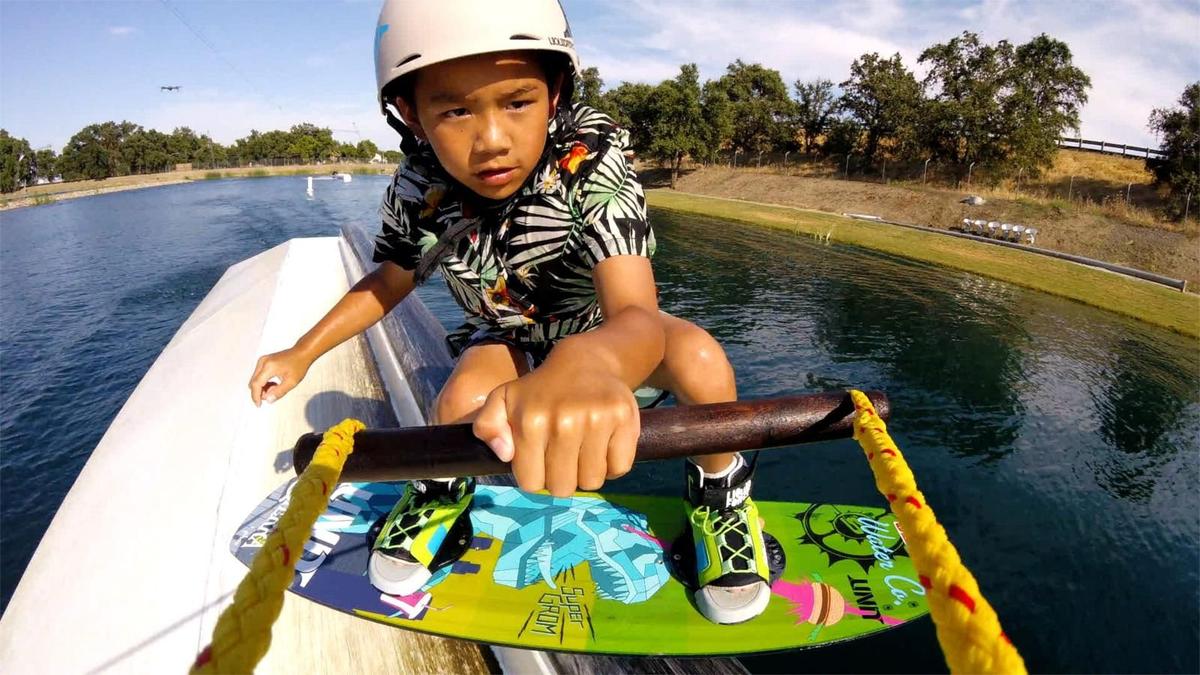 Campers wakeboarding during Summer Adventure Camp at Velocity Island Park